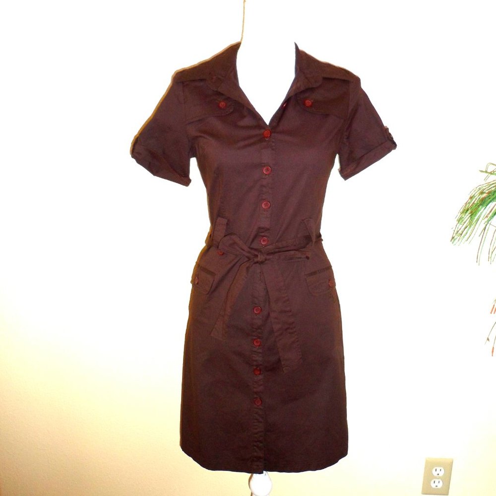 Brown Military Style Dress with Buttons